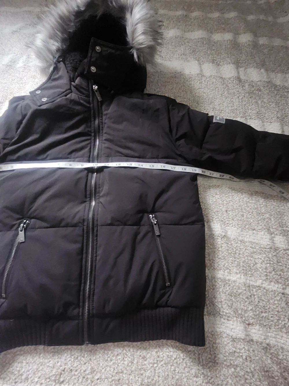 abercrombie kids Black Puffer Jacket with Faux Fur Hood